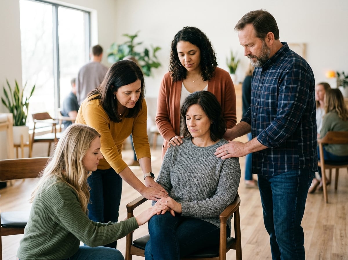 Believers learning hands-on prayer ministry together